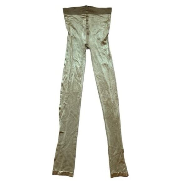 H&M Women's Leggings Tights Shimmer Metallic Shine Green Full length Footless - Picture 2 of 9